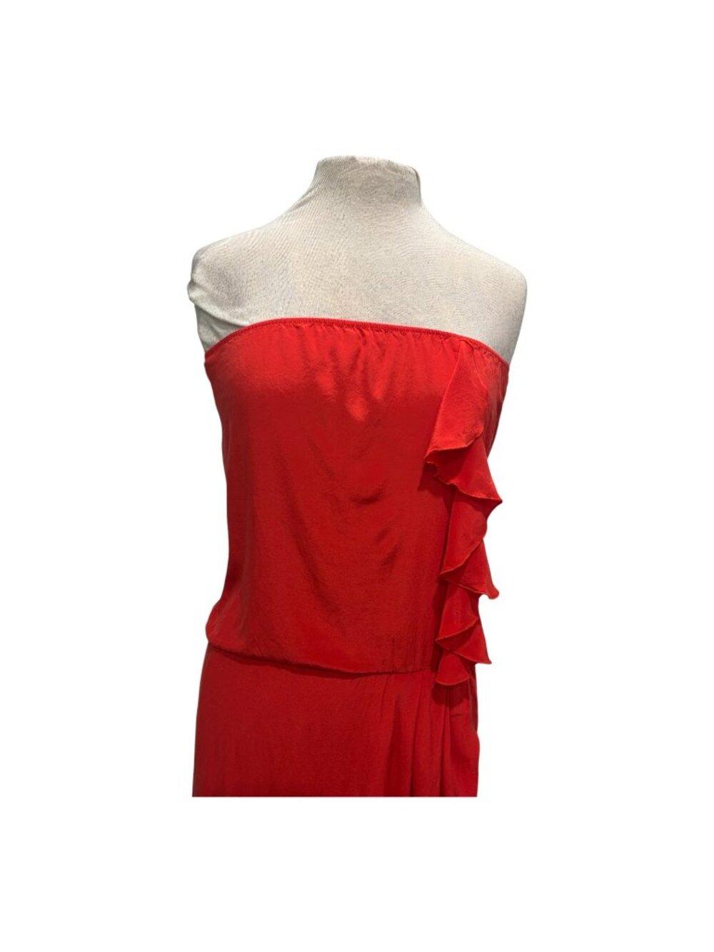 Karina Grimaldi 100% Silk Strapless Maxi Dress Red Ruffle Side Slit Size M USA - Picture 3 of 10
